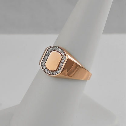 Oval Halo Diamond Signet Pinky Ring - Rose Gold