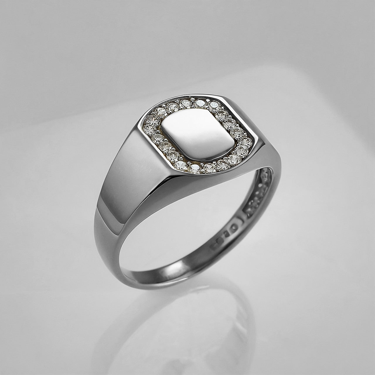 Oval Halo Diamond Signet Pinky Ring - White Gold