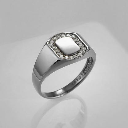 Oval Halo Diamond Signet Pinky Ring - White Gold