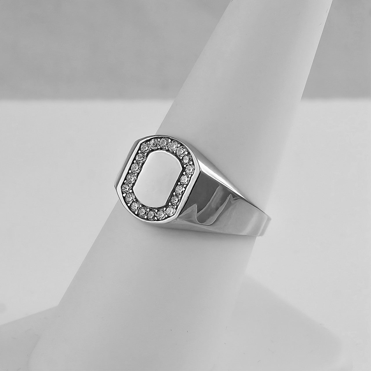 Oval Halo Diamond Signet Pinky Ring - White Gold