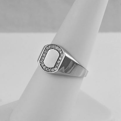 Oval Halo Diamond Signet Pinky Ring - White Gold