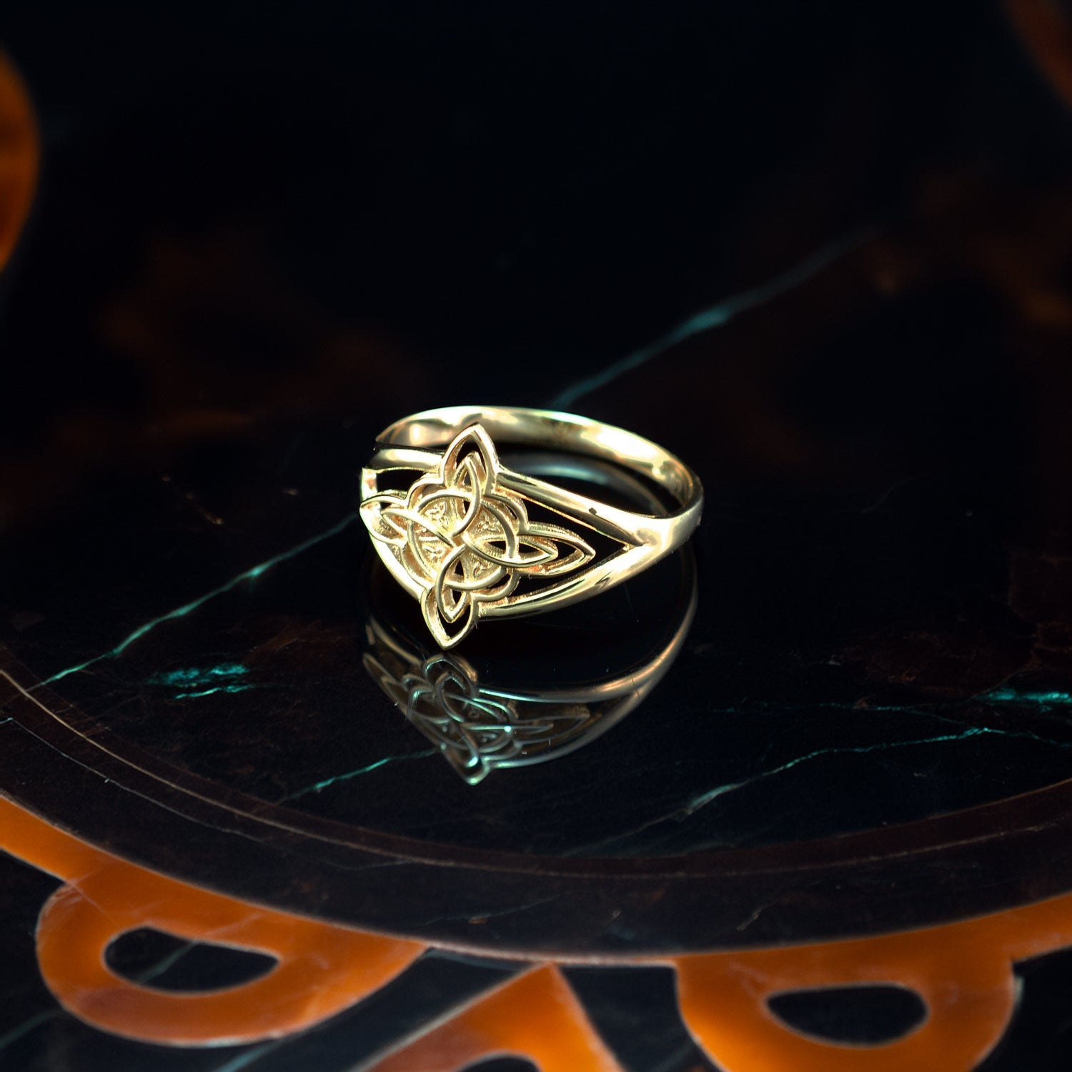 Gold Celtic Trinity Knot Ring Triquetra Openwork Cross Ring