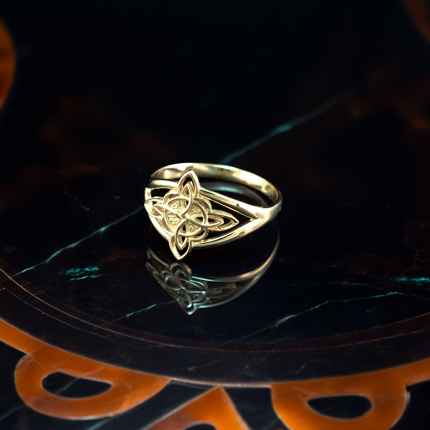 Gold Celtic Trinity Knot Openwork Triquetra Cross Ring for Women Yellow White Rose Gold Karma Blingz