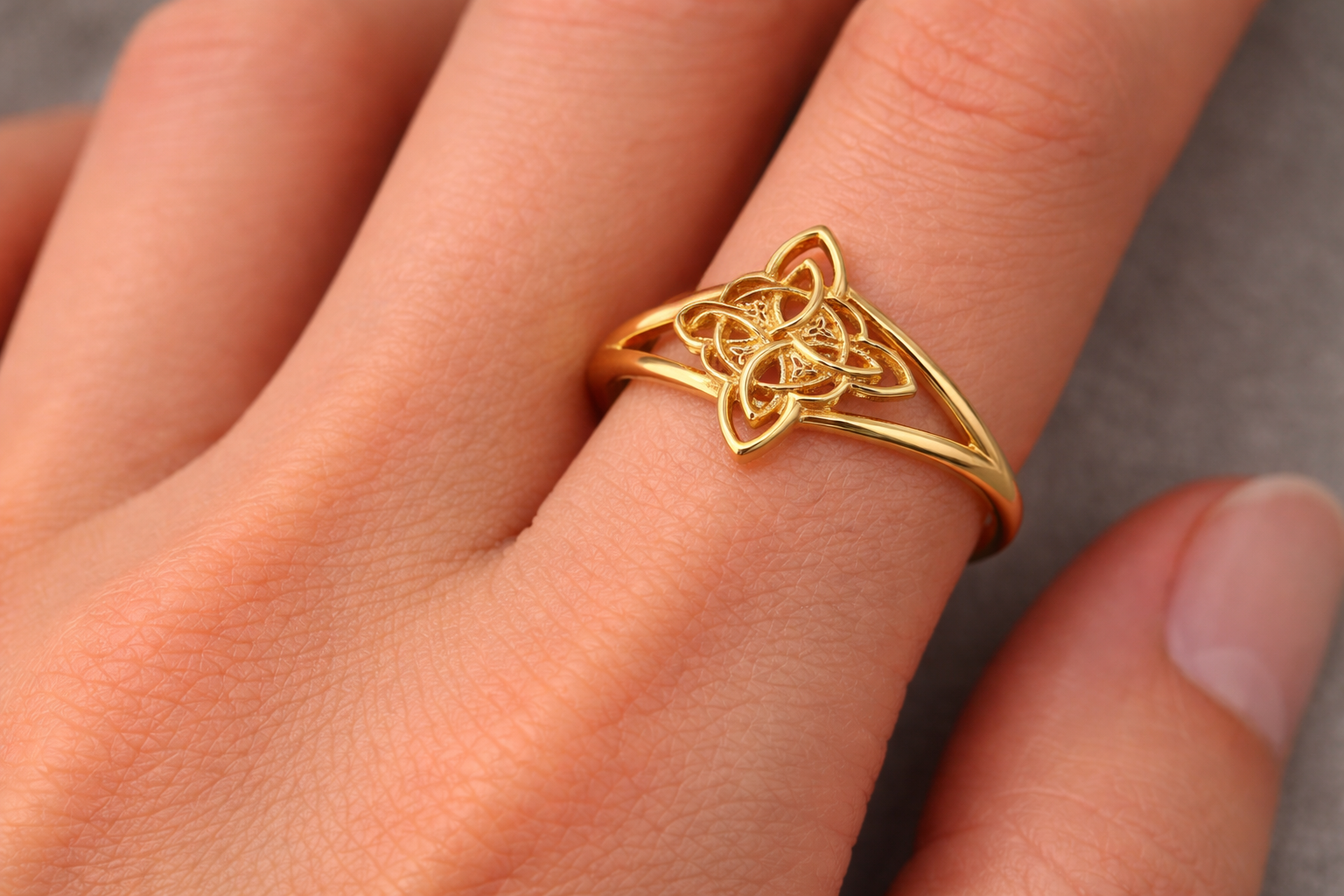 Gold Celtic Trinity Knot Openwork Triquetra Cross Ring for Women Yellow White Rose Gold Karma Blingz