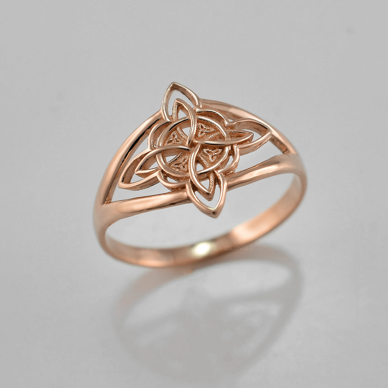 Gold Celtic Trinity Knot Openwork Triquetra Cross Ring for Women Yellow White Rose Gold Karma Blingz