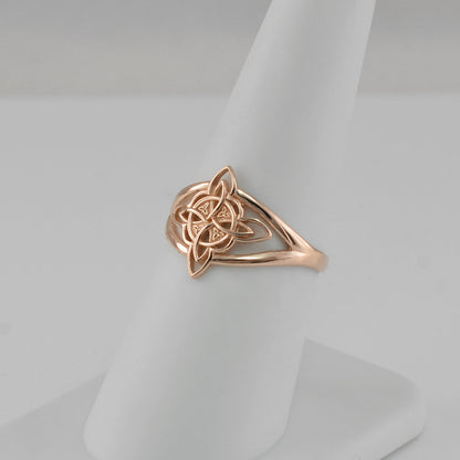 Gold Celtic Trinity Knot Openwork Triquetra Cross Ring for Women Yellow White Rose Gold Karma Blingz