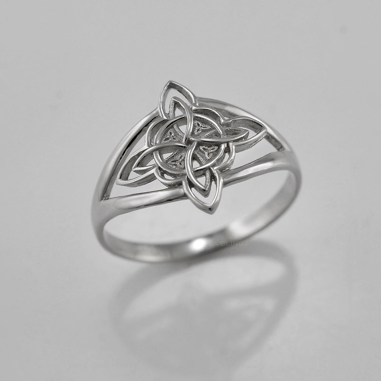 Gold Celtic Trinity Knot Openwork Triquetra Cross Ring for Women Yellow White Rose Gold Karma Blingz