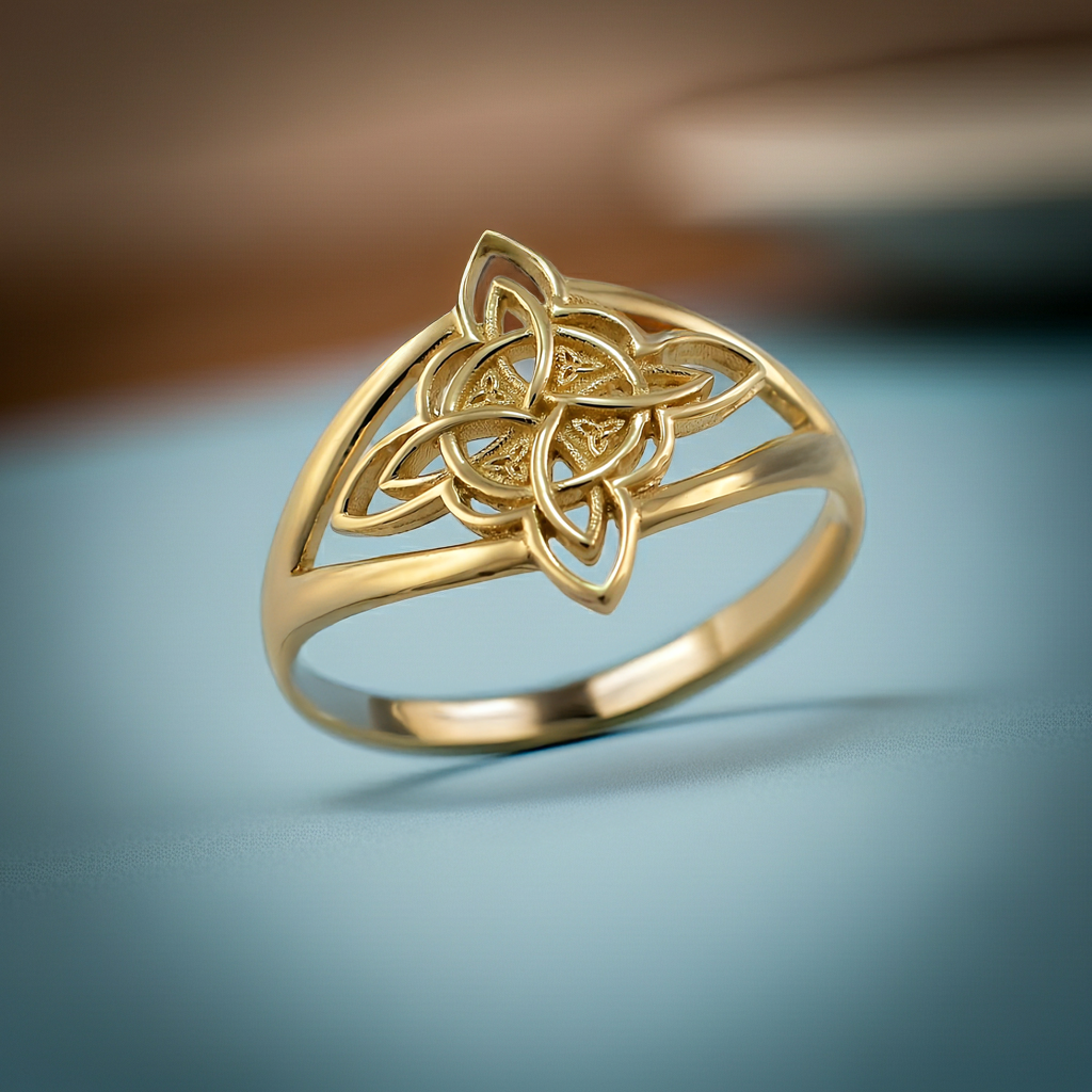 Gold Celtic Trinity Knot Openwork Triquetra Cross Ring for Women Yellow White Rose Gold Karma Blingz