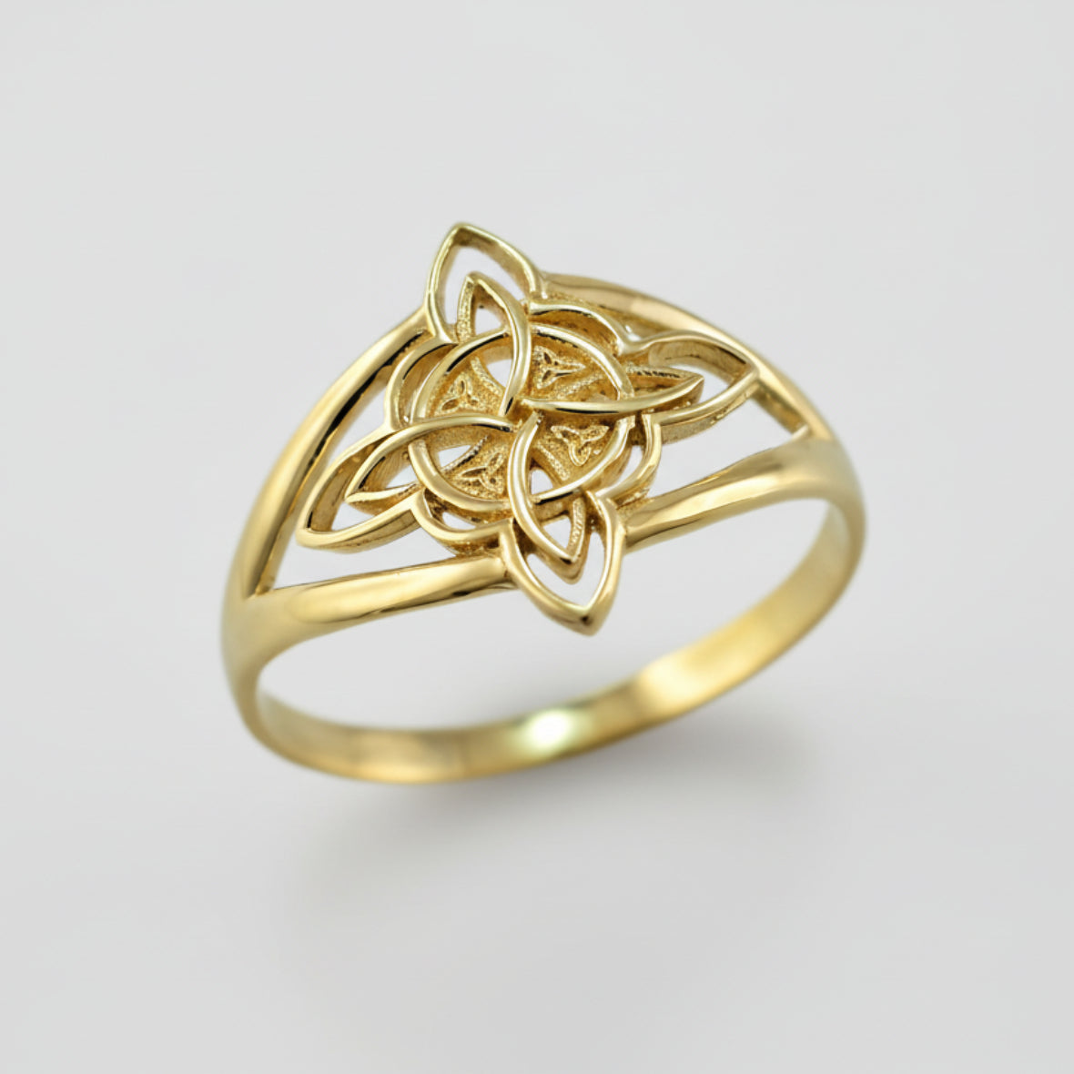 Gold Celtic Trinity Knot Ring Triquetra Openwork Cross Ring