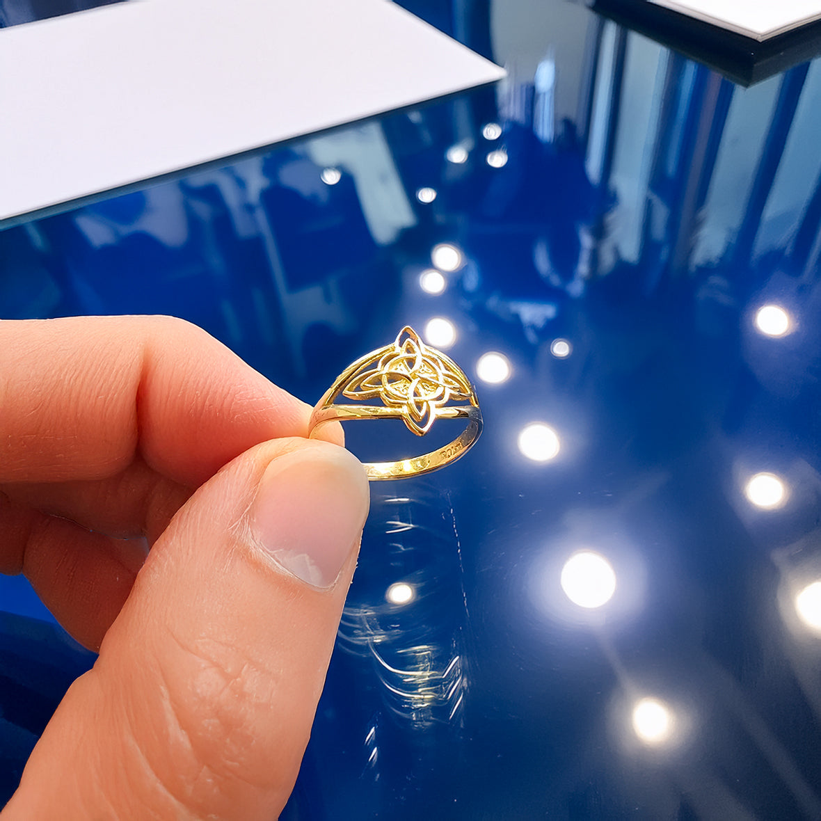 Gold Celtic Trinity Knot Openwork Triquetra Cross Ring for Women Yellow White Rose Gold Karma Blingz