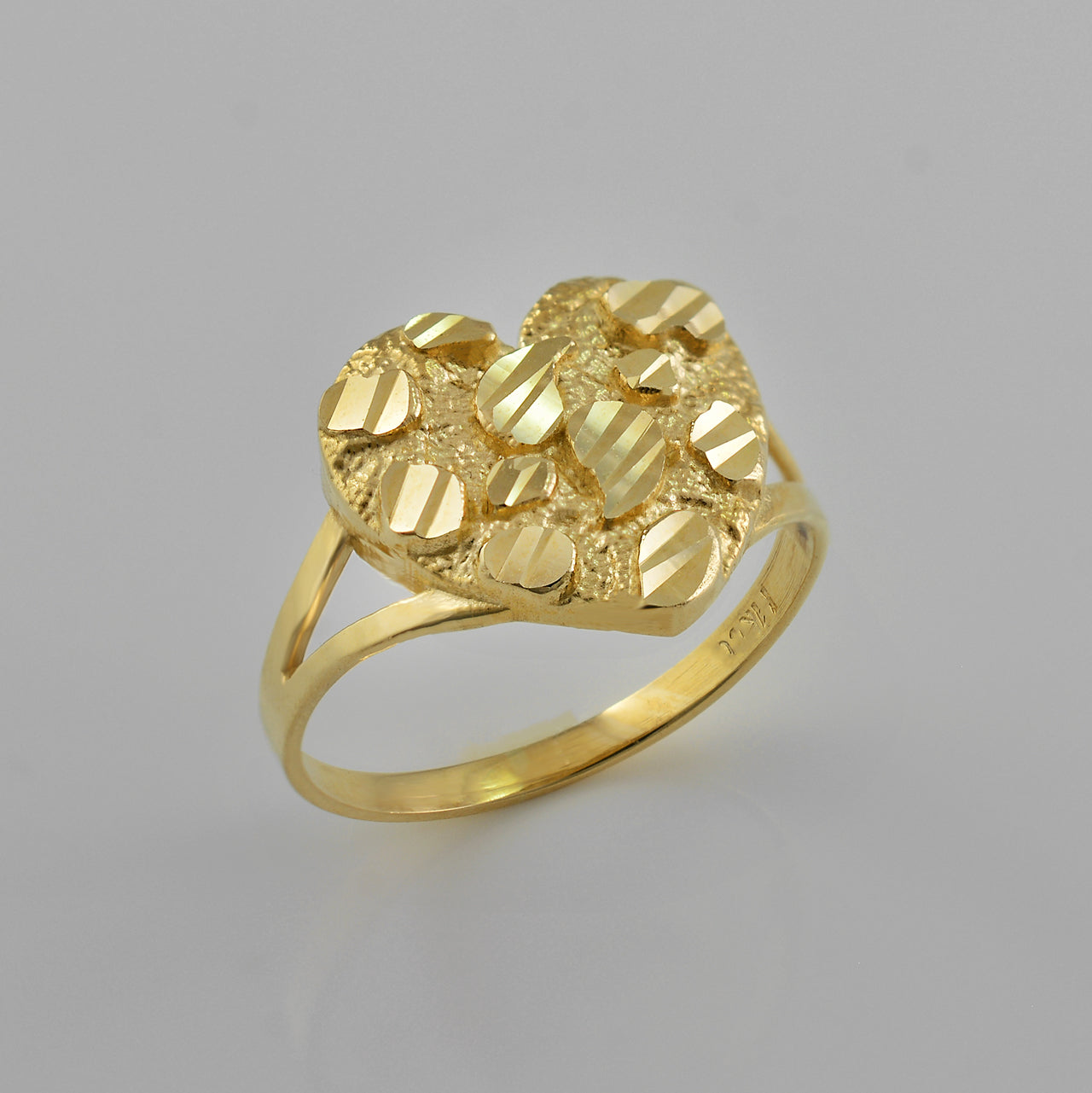 Sparkle Cut Gold Nugget Heart Ring in 10K or 14K Yellow Gold