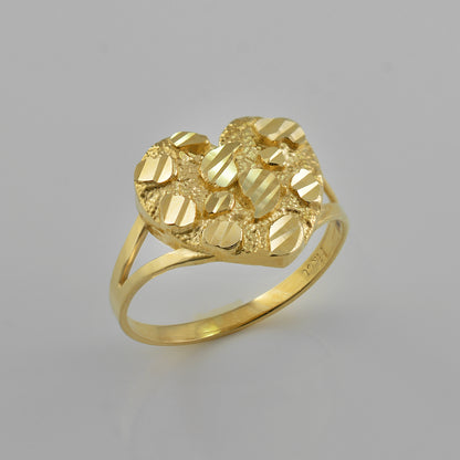 Sparkle Cut Gold Nugget Heart Ring in 10K or 14K Yellow Gold