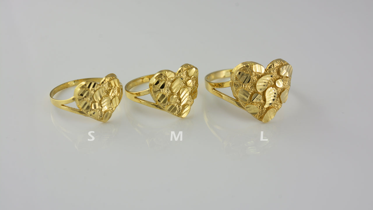 Sparkle Cut Gold Nugget Heart Ring in 10K or 14K Yellow Gold