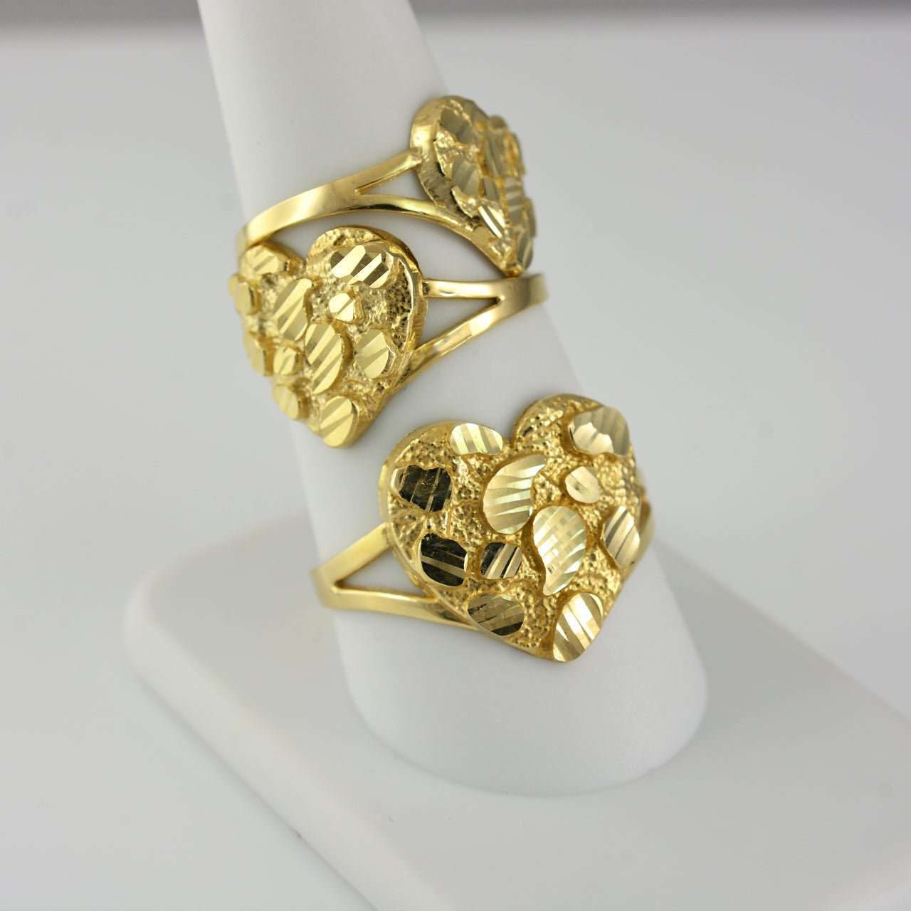 Sparkle Cut Gold Nugget Heart Ring in 10K or 14K Yellow Gold