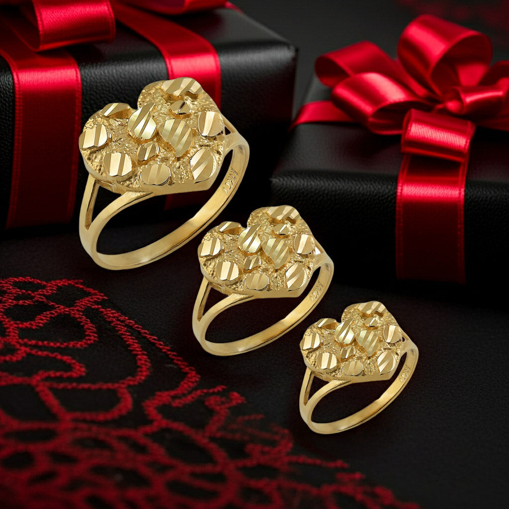 Sparkle Cut Gold Nugget Heart Ring in 10K or 14K Yellow Gold