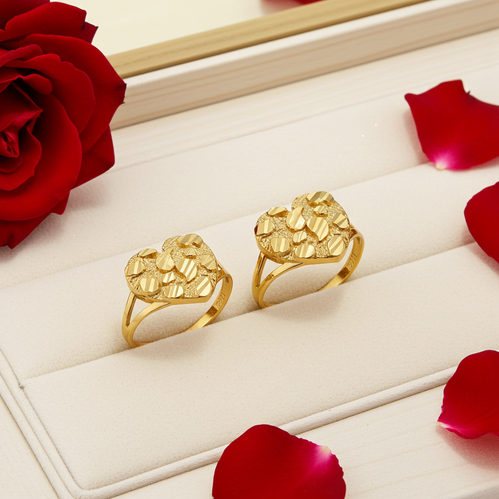 Sparkle Cut Gold Nugget Heart Ring in 10K or 14K Yellow Gold