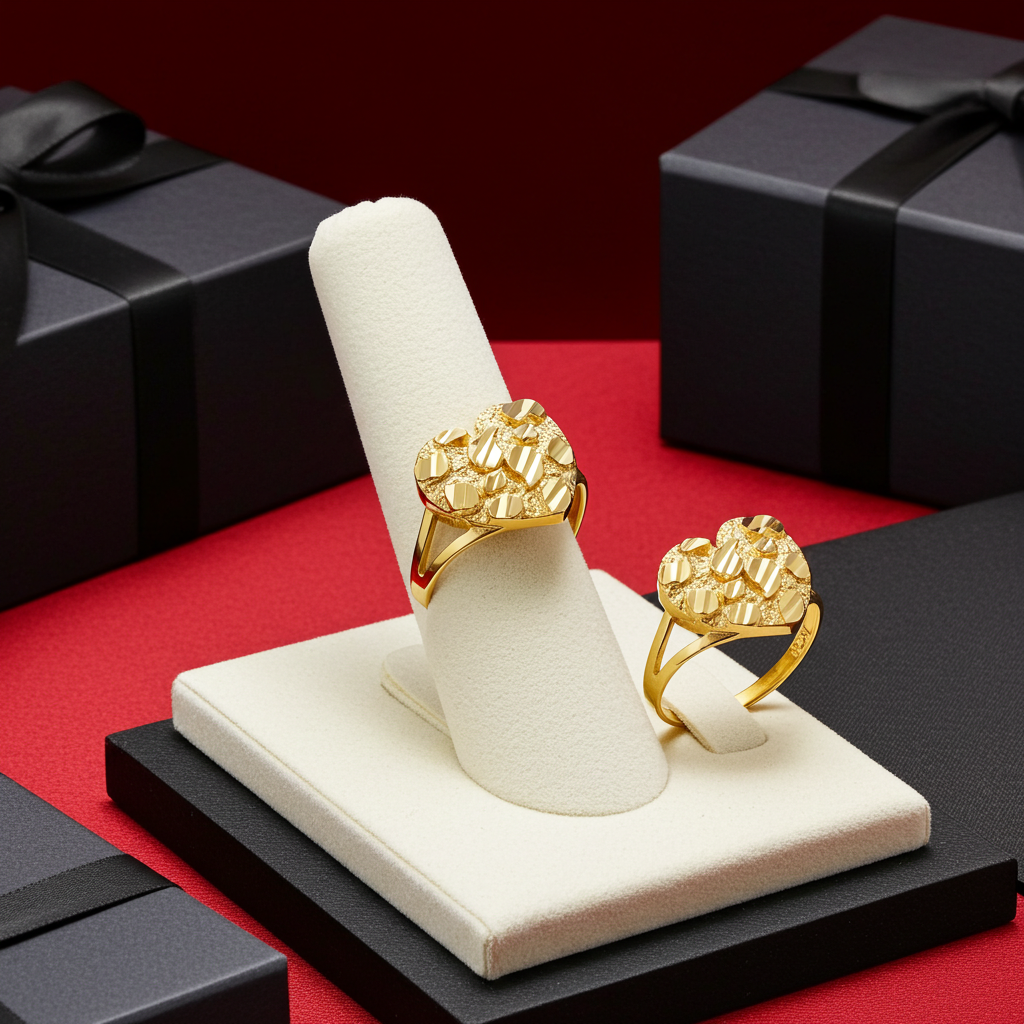 Sparkle Cut Gold Nugget Heart Ring in 10K or 14K Yellow Gold