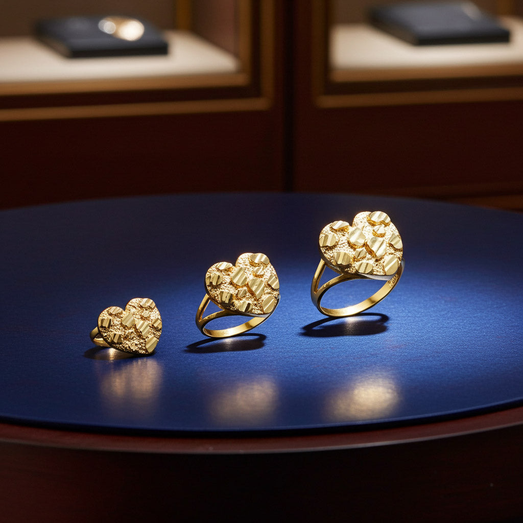 Sparkle Cut Gold Nugget Heart Ring in 10K or 14K Yellow Gold