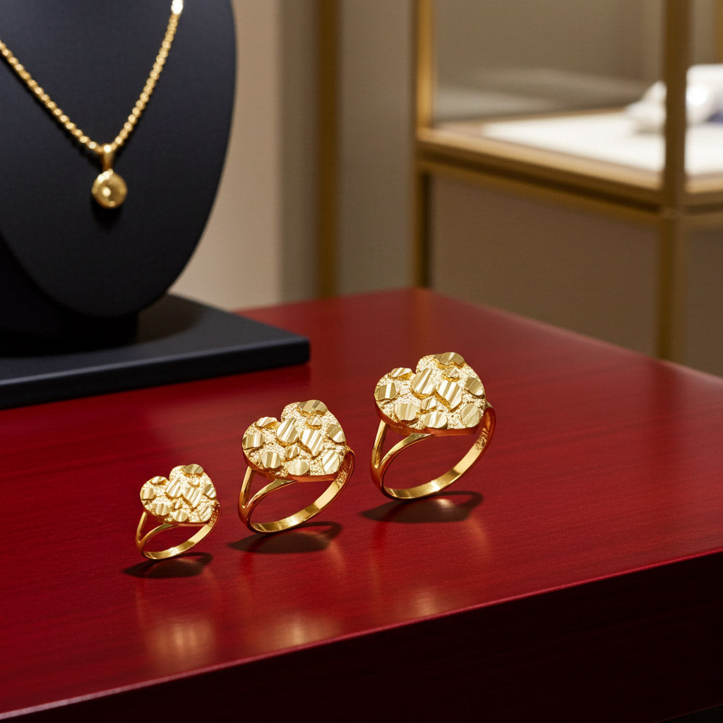 Sparkle Cut Gold Nugget Heart Ring in 10K or 14K Yellow Gold