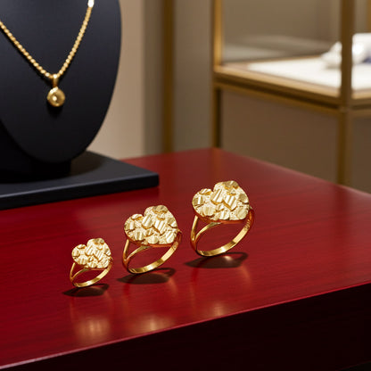 Sparkle Cut Gold Nugget Heart Ring in 10K or 14K Yellow Gold