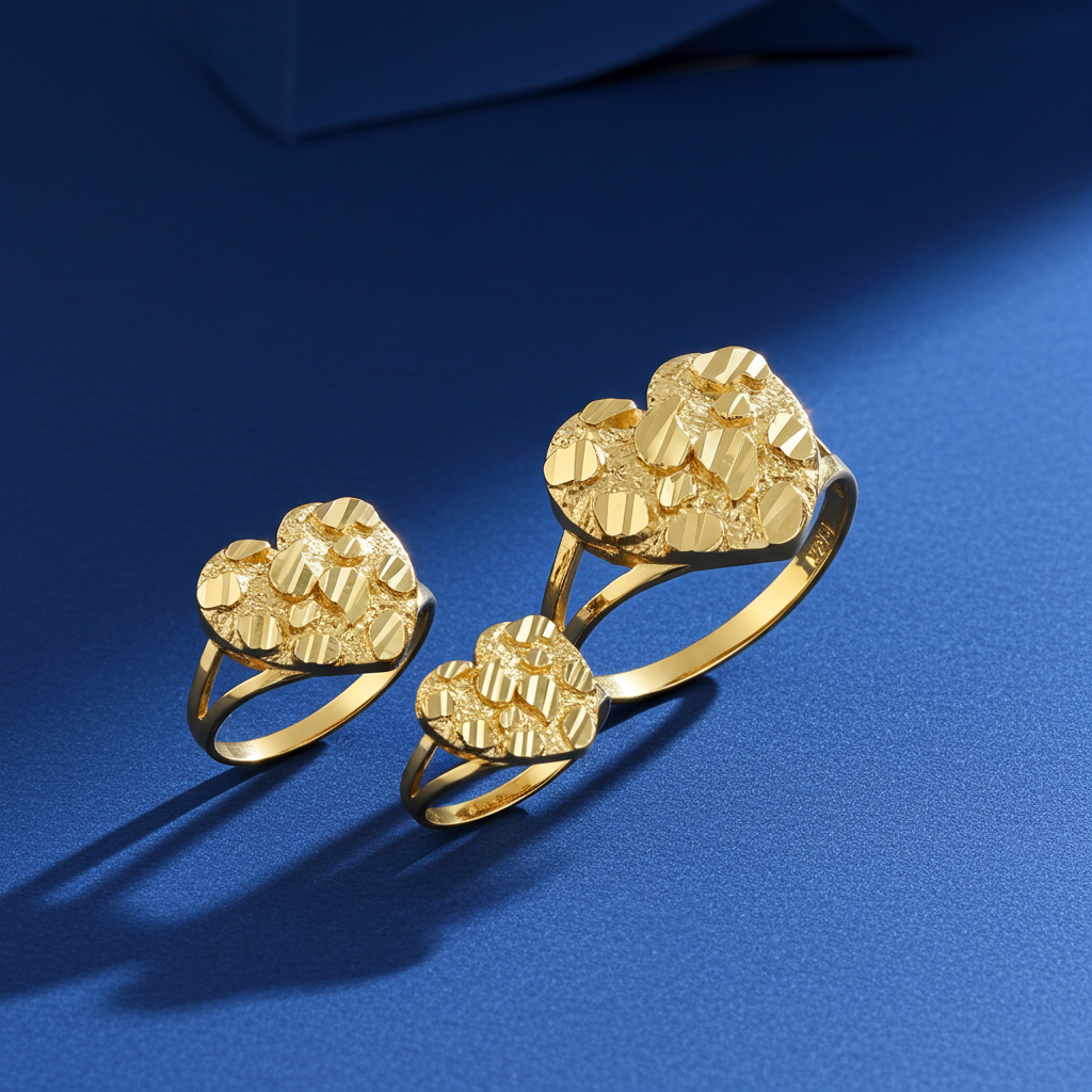 Sparkle Cut Gold Nugget Heart Ring in 10K or 14K Yellow Gold