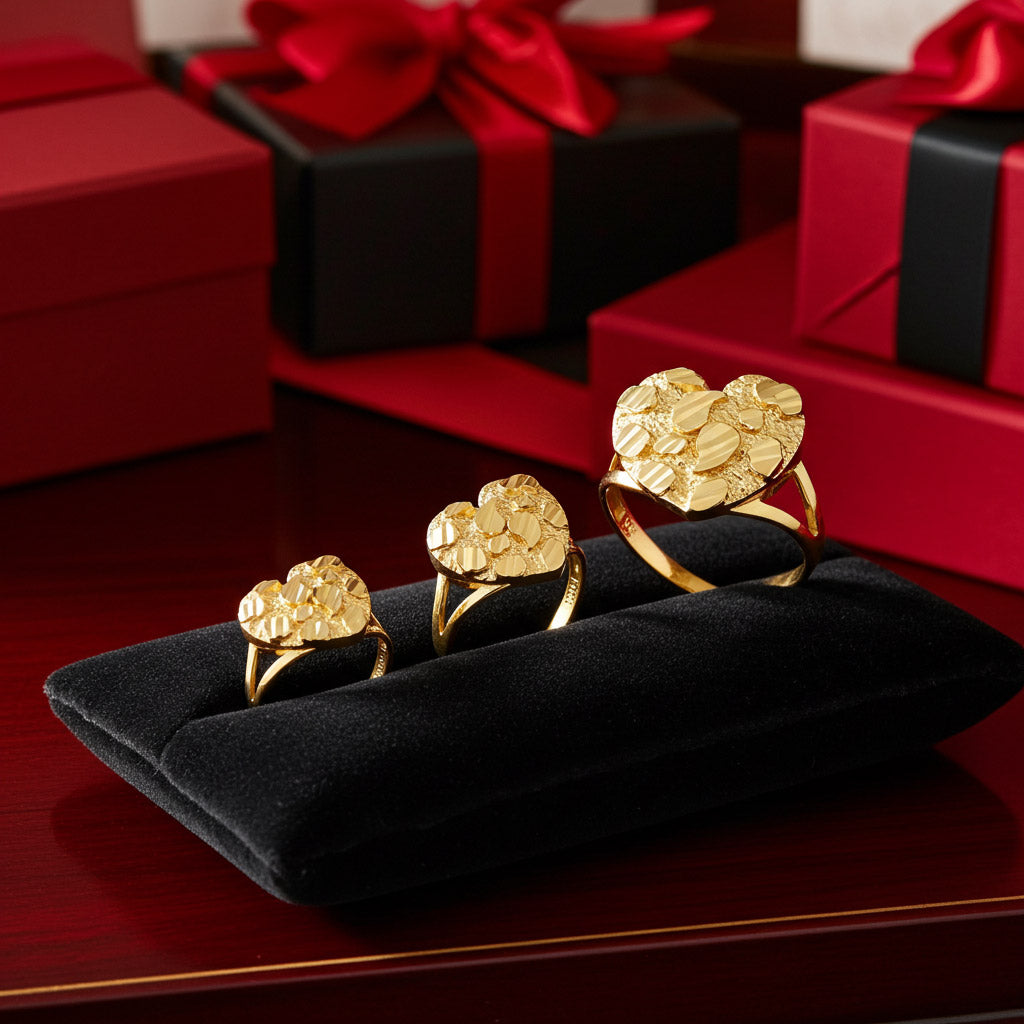 Sparkle Cut Gold Nugget Heart Ring in 10K or 14K Yellow Gold