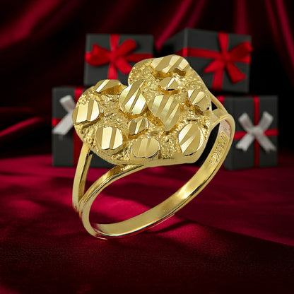 Sparkle Cut Gold Nugget Heart Ring in 10K or 14K Yellow Gold