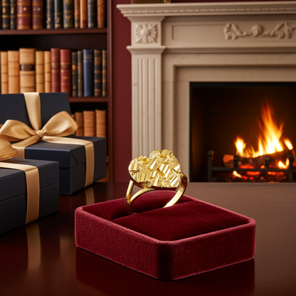 Sparkle Cut Gold Nugget Heart Ring in 10K or 14K Yellow Gold