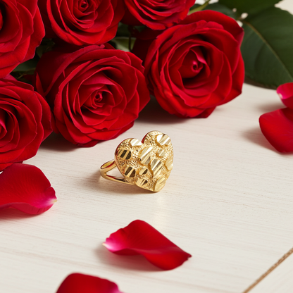 Sparkle Cut Gold Nugget Heart Ring in 10K or 14K Yellow Gold