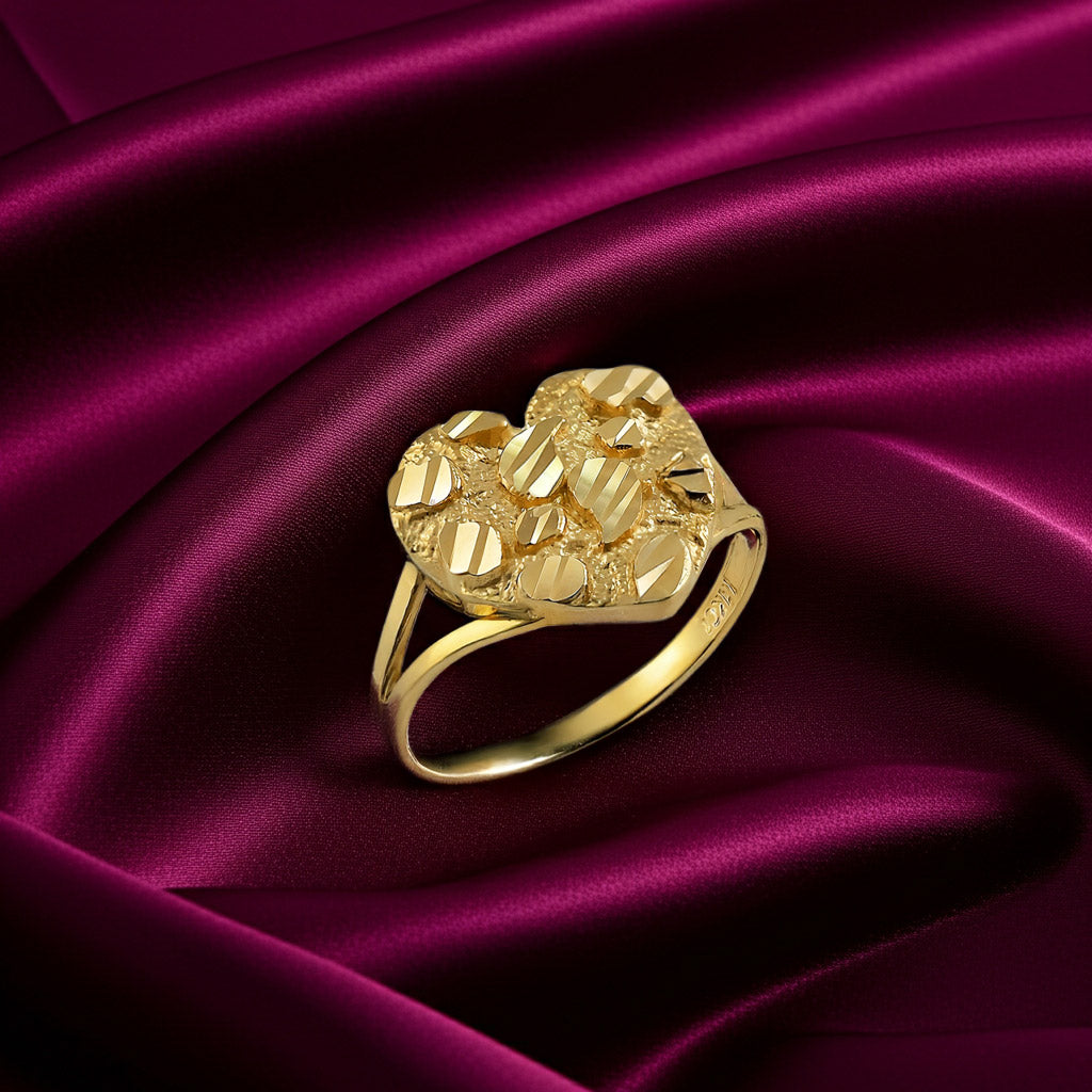 Sparkle Cut Gold Nugget Heart Ring in 10K or 14K Yellow Gold