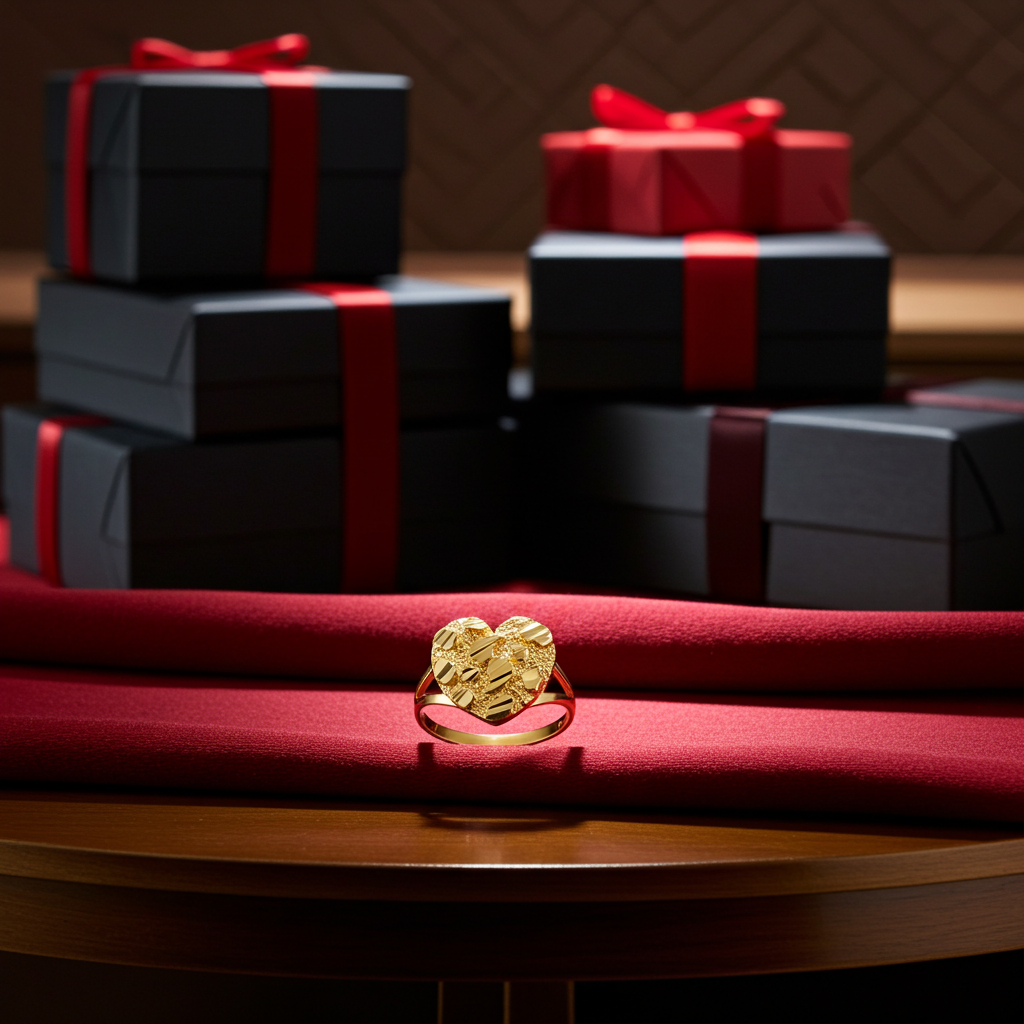 Sparkle Cut Gold Nugget Heart Ring in 10K or 14K Yellow Gold