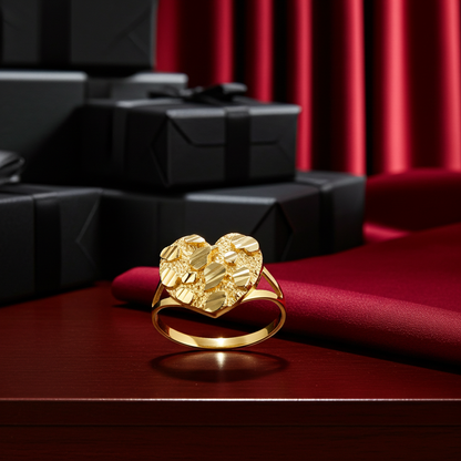 Sparkle Cut Gold Nugget Heart Ring in 10K or 14K Yellow Gold