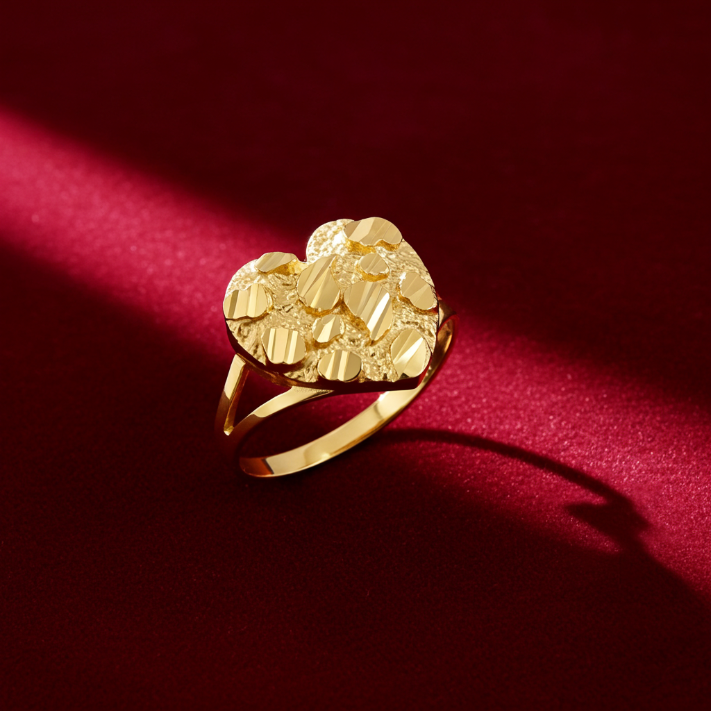 Sparkle Cut Gold Nugget Heart Ring in 10K or 14K Yellow Gold