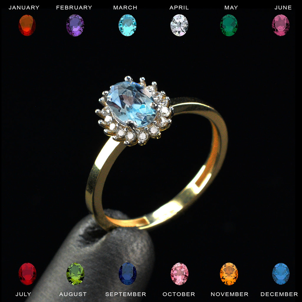 Elegant Yellow Gold Birthstone CZ Engagement Promise Ring, 10K 14K, All Birthstones