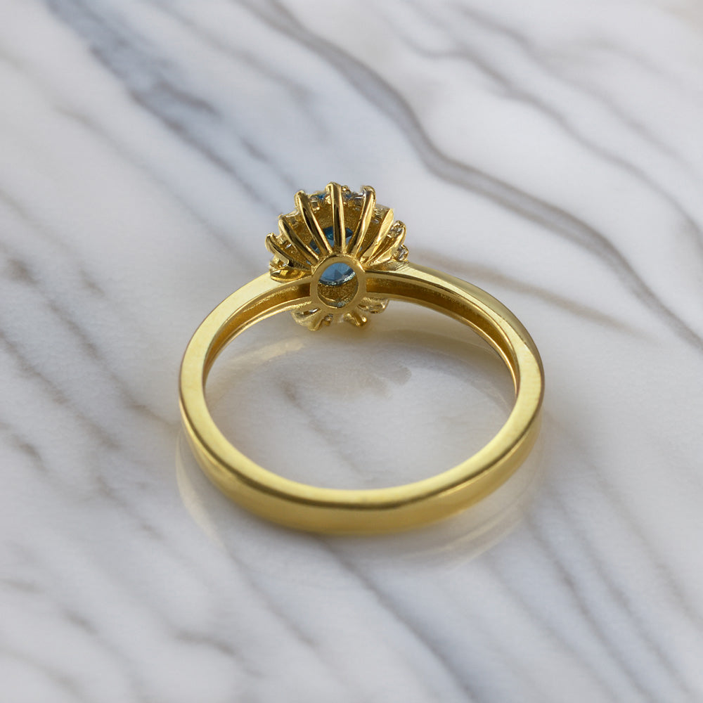 Elegant Yellow Gold Birthstone CZ Engagement Promise Ring, 10K 14K, All Birthstones