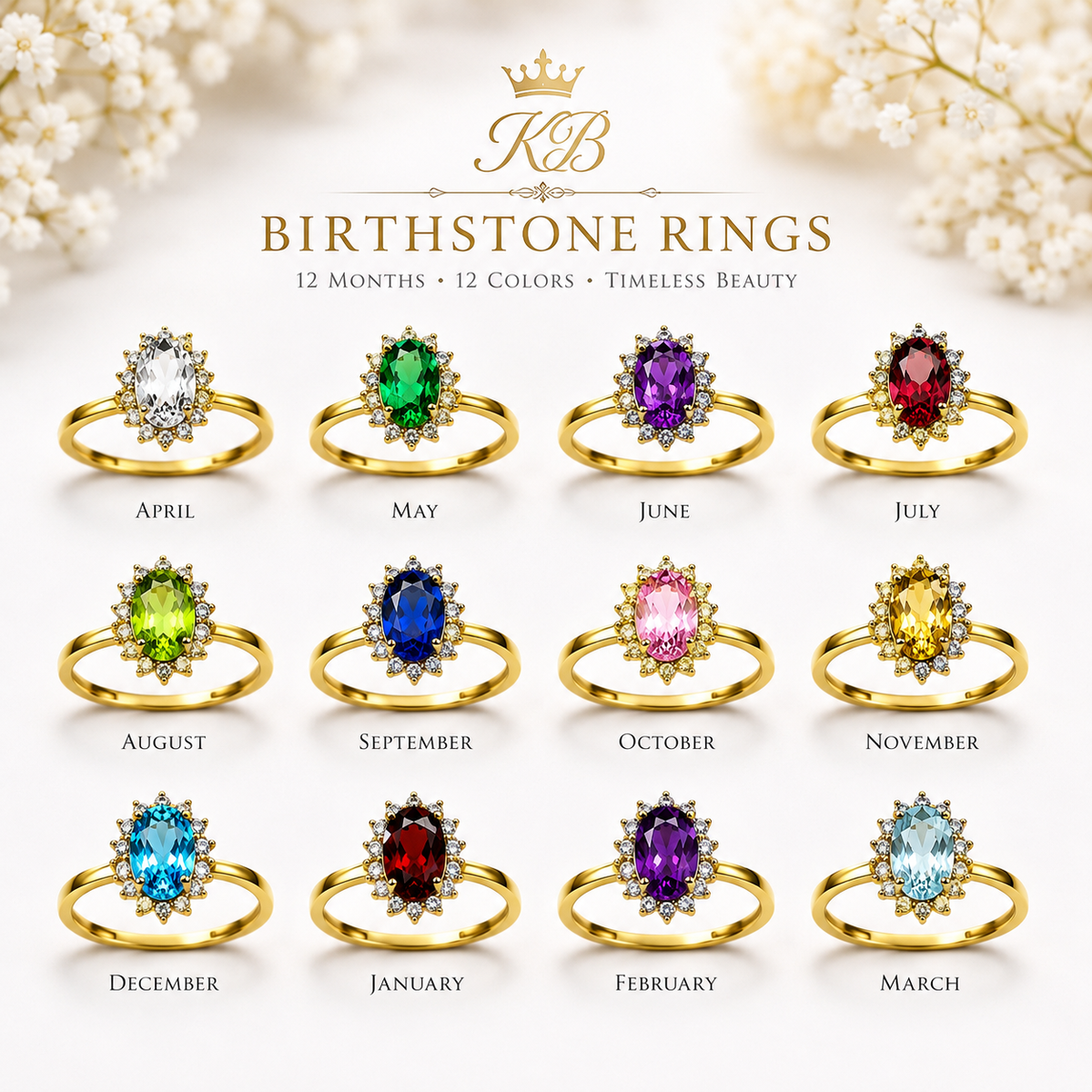 Elegant Yellow Gold Birthstone CZ Engagement Promise Ring, 10K 14K, All Birthstones