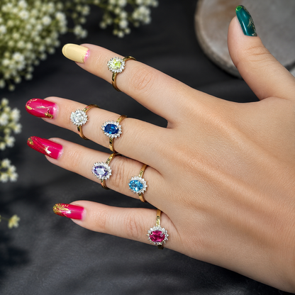 Elegant Yellow Gold Birthstone CZ Engagement Promise Ring, 10K 14K, All Birthstones