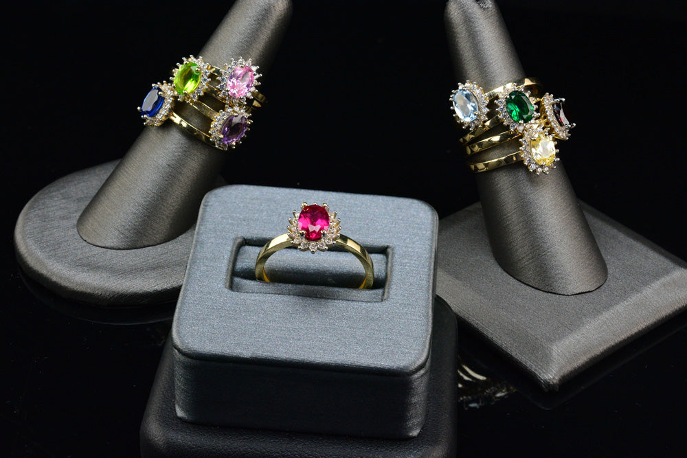 Elegant Yellow Gold Birthstone CZ Engagement Promise Ring, 10K 14K, All Birthstones
