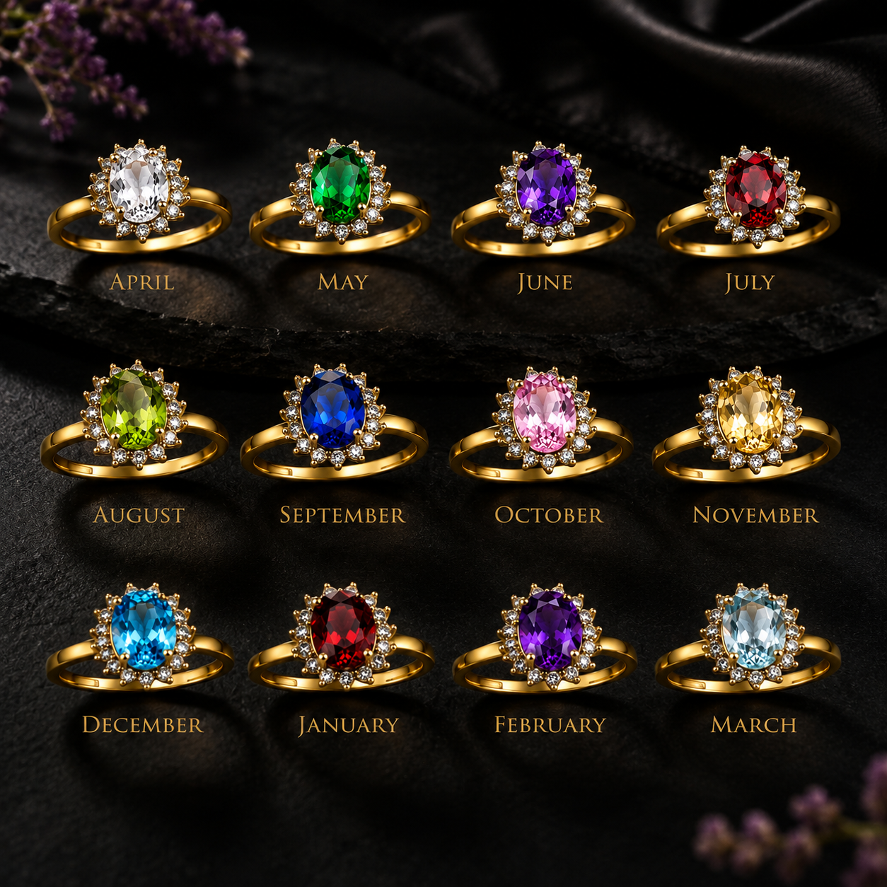 Elegant Yellow Gold Birthstone CZ Engagement Promise Ring, 10K 14K, All Birthstones