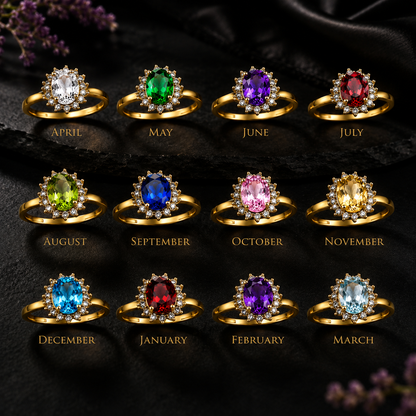 Elegant Yellow Gold Birthstone CZ Engagement Promise Ring, 10K 14K, All Birthstones