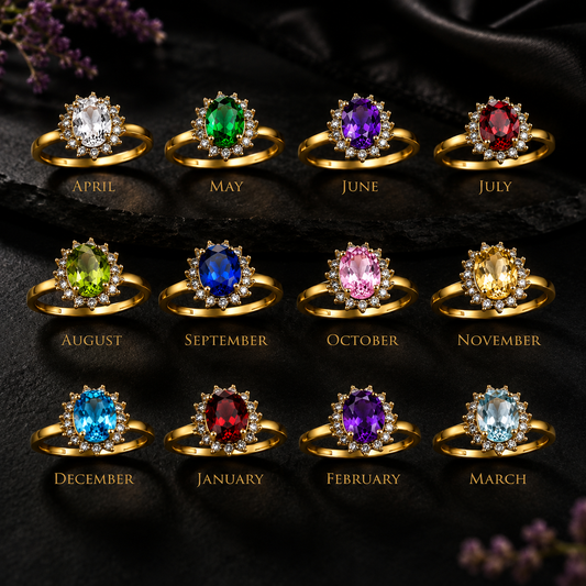 Elegant Yellow Gold Birthstone CZ Engagement Promise Ring, 10K 14K, All Birthstones