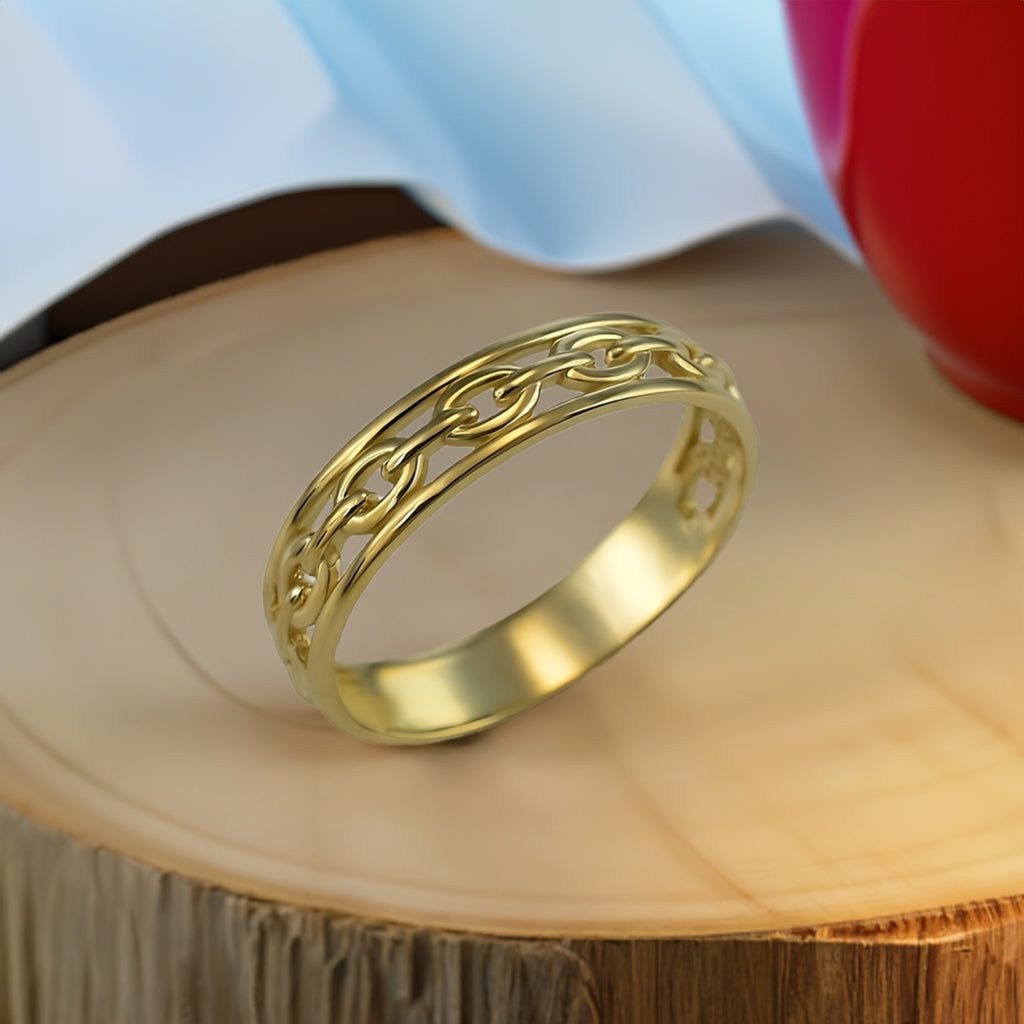 Gold Openwork Link Chain Ring Band