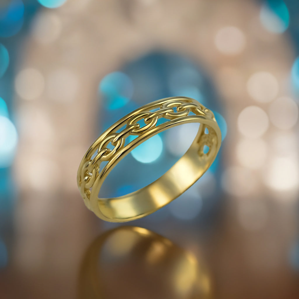 Gold Openwork Link Chain Ring Band