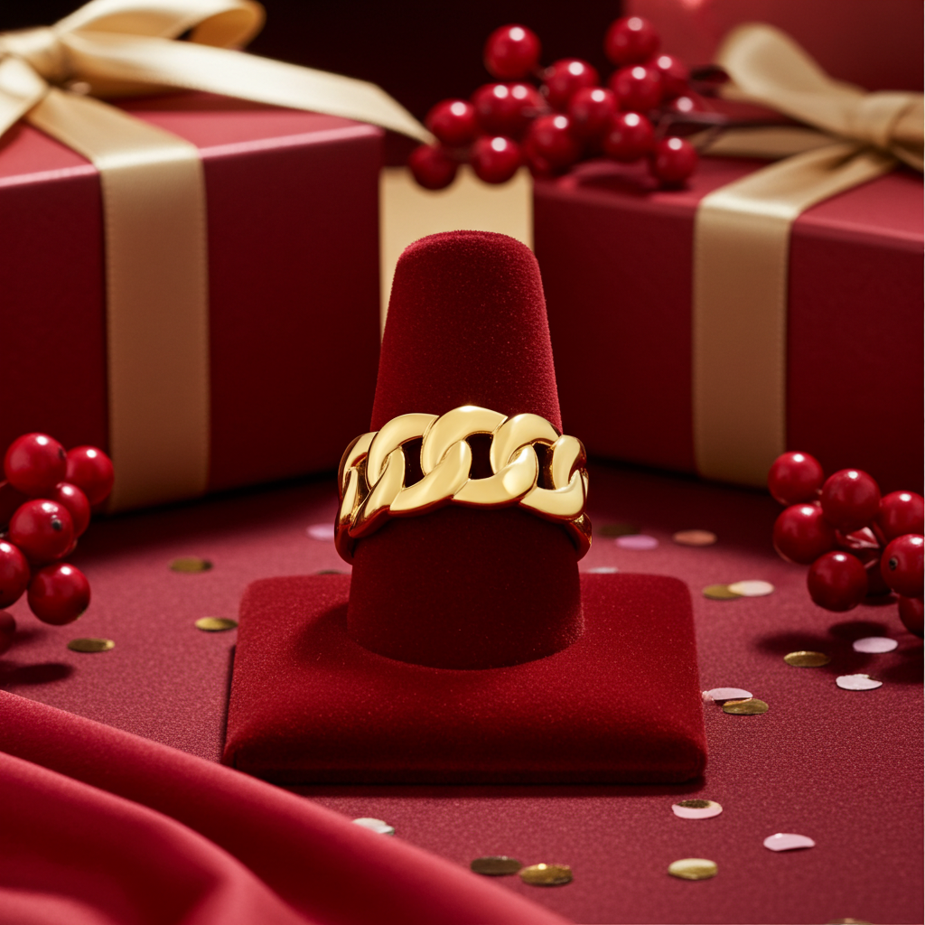 Gold Cuban Link Chain Unisex Ring