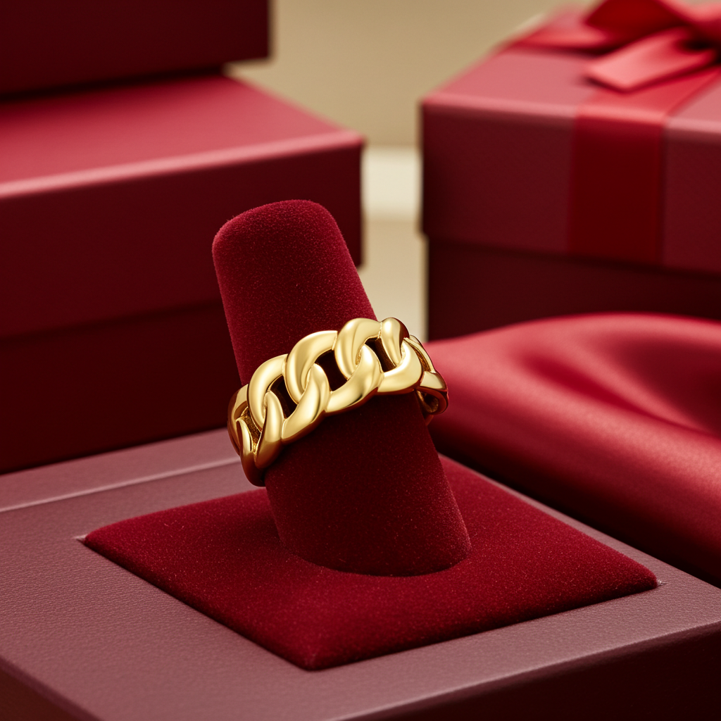 Gold Cuban Link Chain Unisex Ring