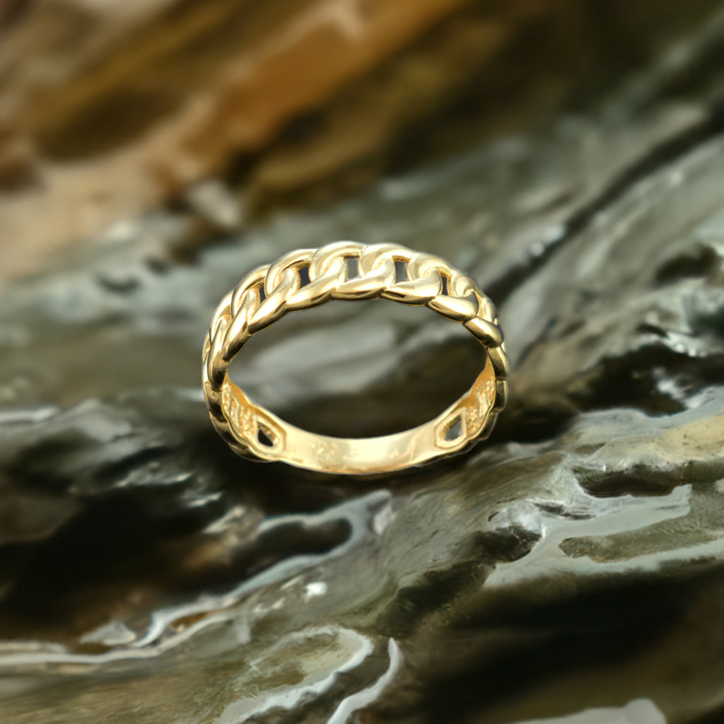 Elegant Gold Cuban Link Chain Unisex Ring