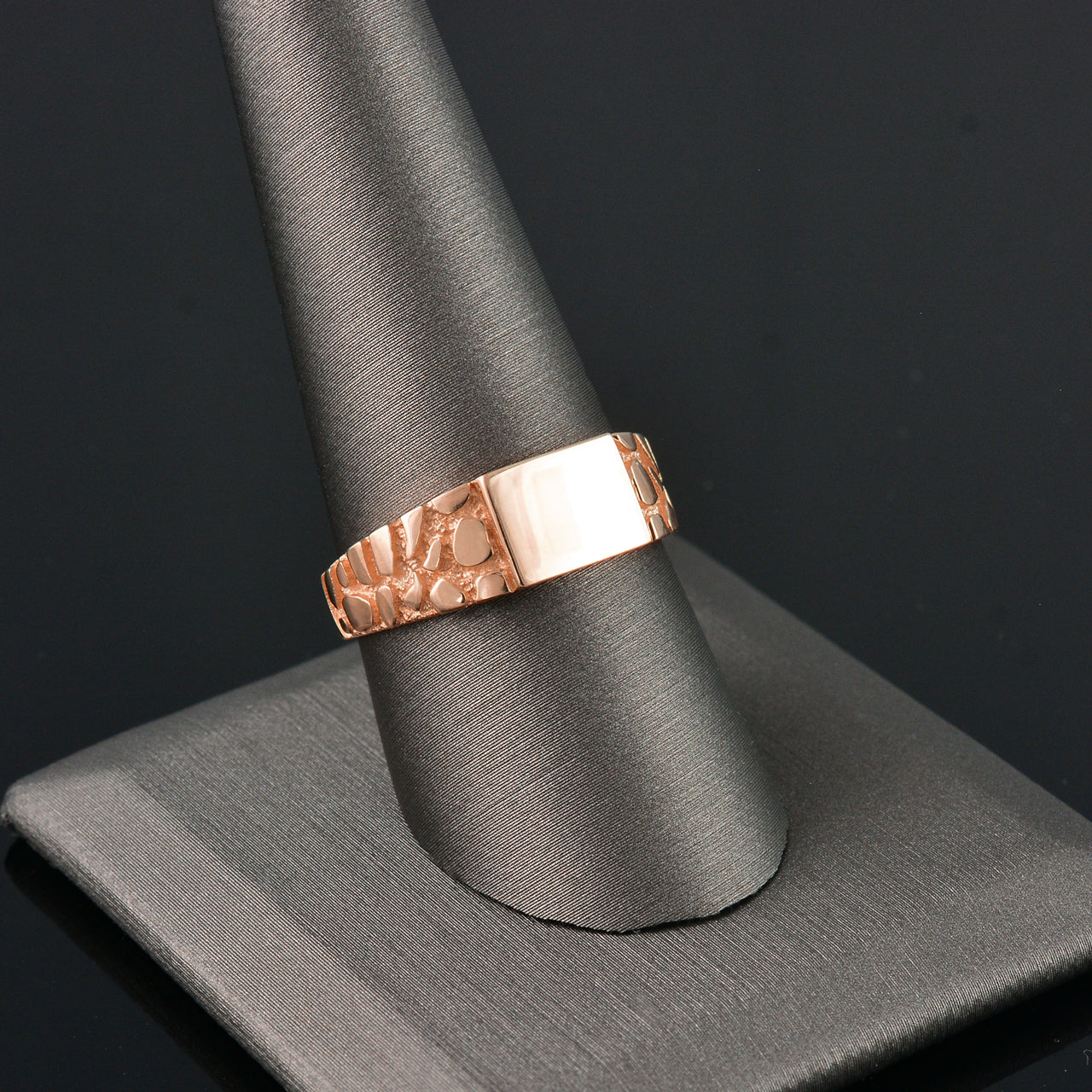 Gold Nugget Band Square Signet Unisex Ring