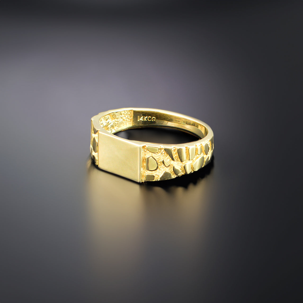 Gold Nugget Band Square Signet Unisex Ring