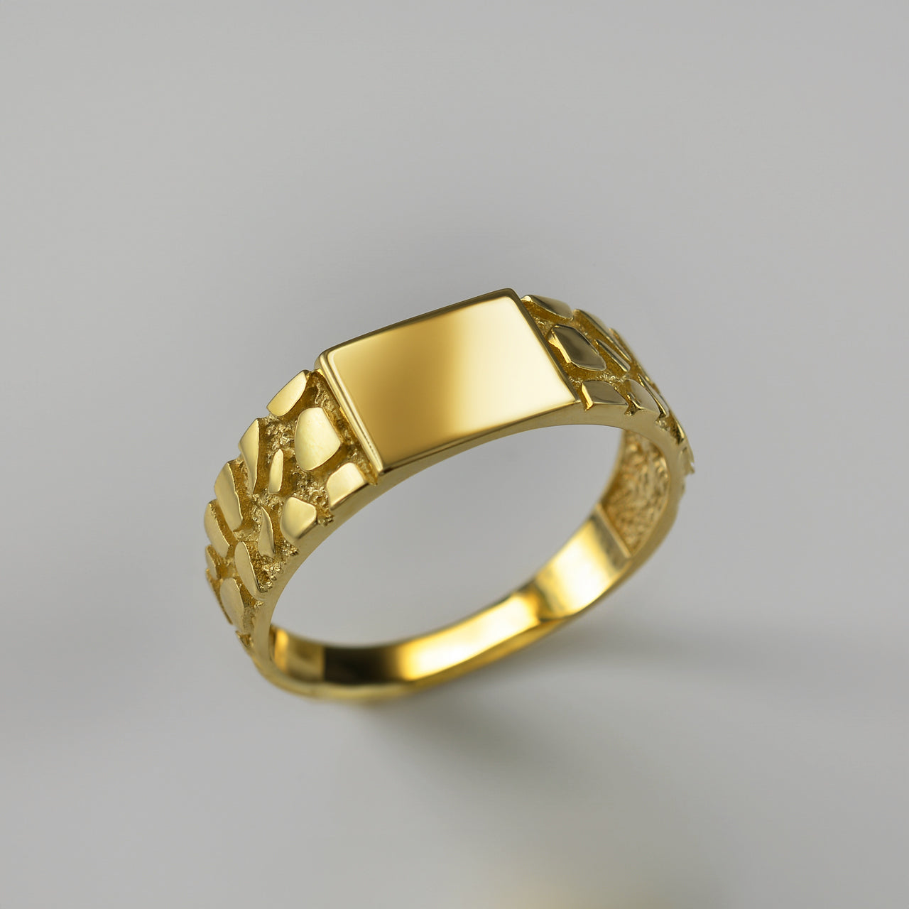 Gold Nugget Band Square Signet Unisex Ring