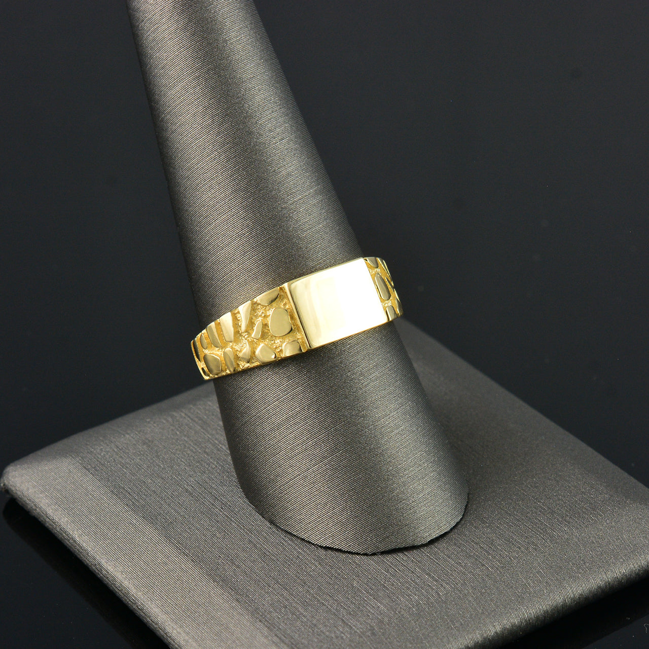 Gold Nugget Band Square Signet Unisex Ring